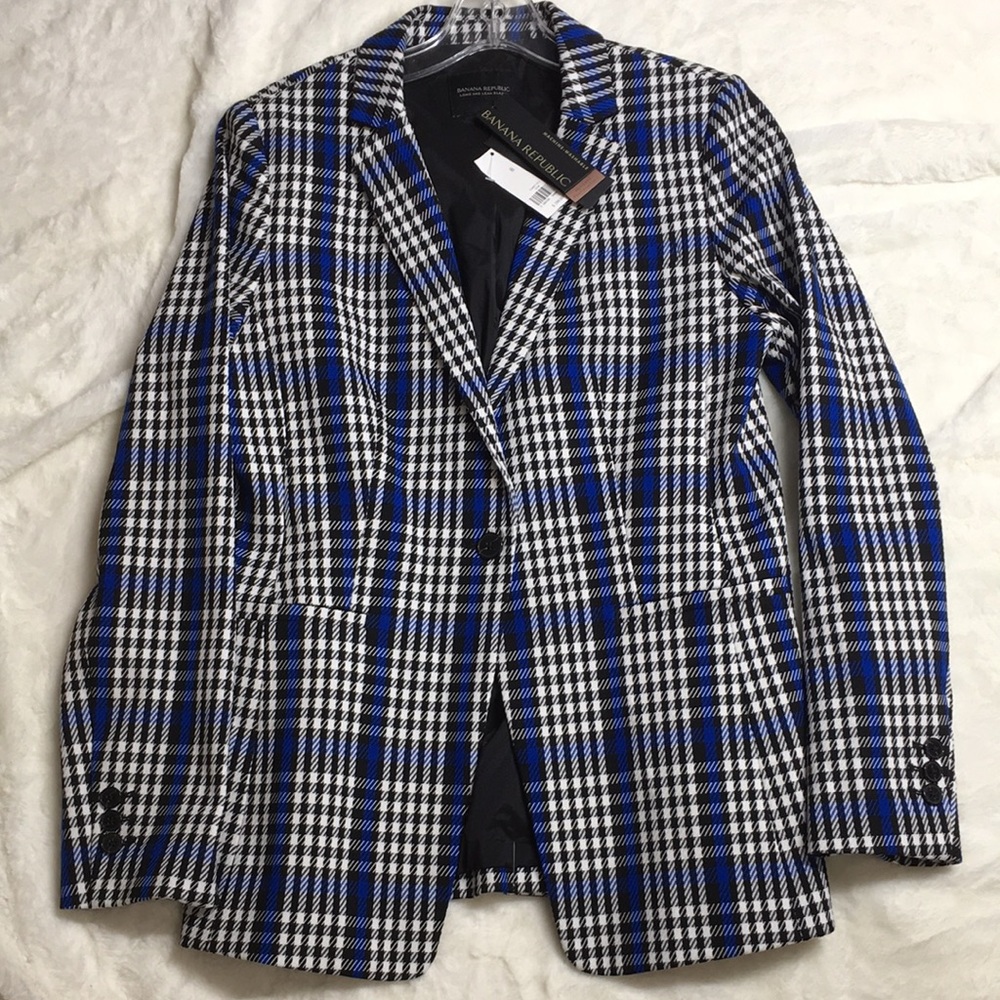 NWT Banana Republic 8 Plaid Jacket Blue black and white $199